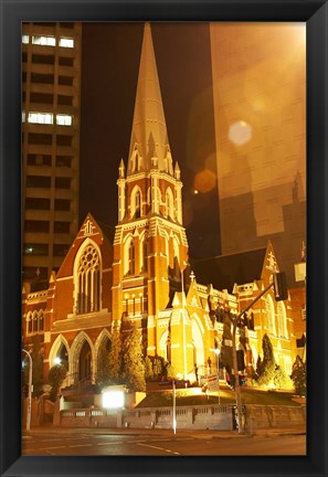 Framed Albert Street Uniting Church at Night, Brisbane, Queensland, Australia Print