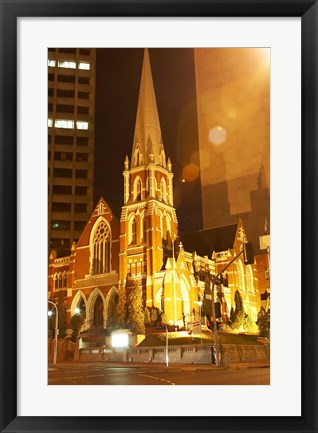 Framed Albert Street Uniting Church at Night, Brisbane, Queensland, Australia Print