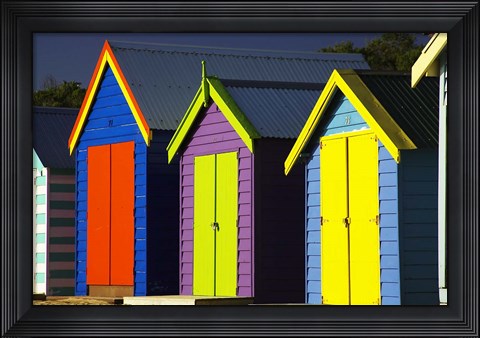 Framed Bathing Boxes, Middle Brighton Beach, Port Phillip Bay, Melbourne, Victoria, Australia Print