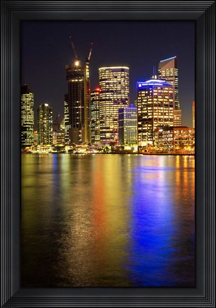 Framed Brisbane River and Brisbane at Night, Queensland, Australia Print
