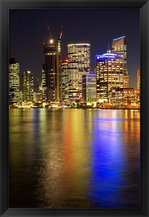 Framed Brisbane River and Brisbane at Night, Queensland, Australia Print