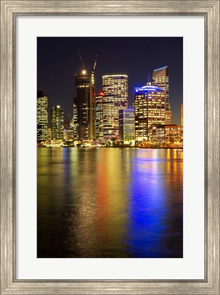 Framed Brisbane River and Brisbane at Night, Queensland, Australia Print