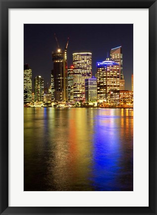 Framed Brisbane River and Brisbane at Night, Queensland, Australia Print