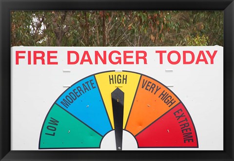 Framed Fire Danger Warning Sign, Queensland, Australia Print