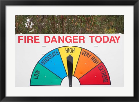 Framed Fire Danger Warning Sign, Queensland, Australia Print