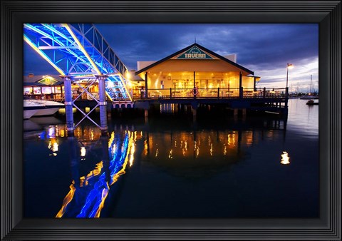 Framed Fisherman&#39;s Wharf Tavern, Mariners Cove, Gold Coast, Queensland, Australia Print