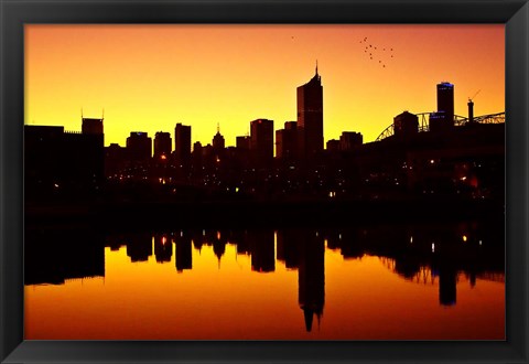 Framed Melbourne CBD and Telstra Dome at Dawn, Victoria, Australia Print