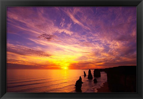 Framed Sunset, Twelve Apostles, Port Campbell National Park, Great Ocean Road, Victoria, Australia Print