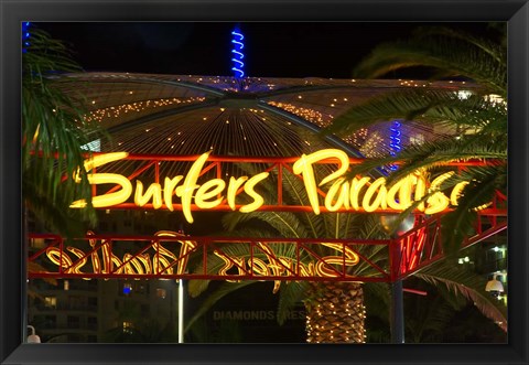 Framed Surfers Paradise Sign, Gold Coast, Queensland, Australia Print