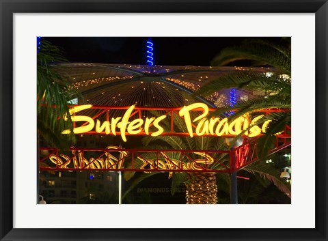Framed Surfers Paradise Sign, Gold Coast, Queensland, Australia Print