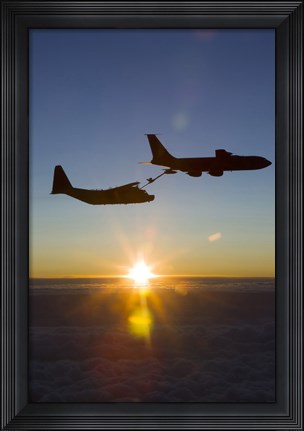 Framed MC-130H Combat Talon II Being Refueled by a KC-135R Stratotanker at Sunset Print