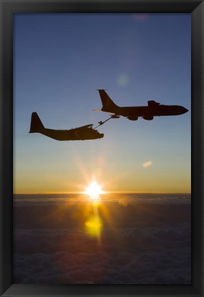 Framed MC-130H Combat Talon II Being Refueled by a KC-135R Stratotanker at Sunset Print