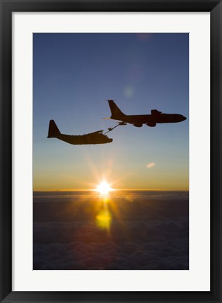 Framed MC-130H Combat Talon II Being Refueled by a KC-135R Stratotanker at Sunset Print