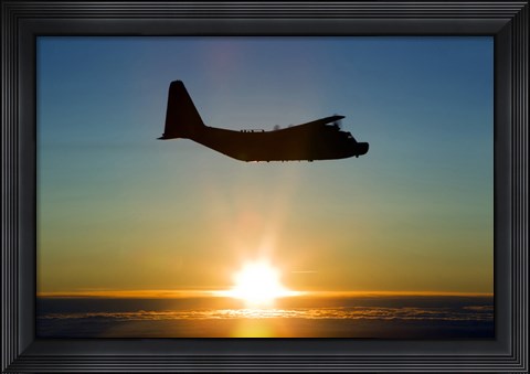 Framed Silhouette of a MC-130H Combat Talon at Sunset, East Anglia, UK Print
