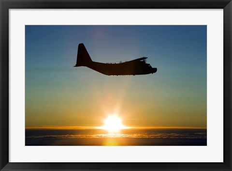 Framed Silhouette of a MC-130H Combat Talon at Sunset, East Anglia, UK Print