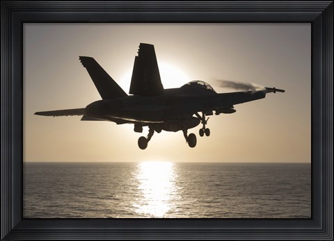 Framed F/A-18F Super Hornet in the Morning Sun over the Arabian Sea Print