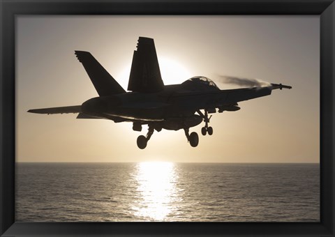 Framed F/A-18F Super Hornet in the Morning Sun over the Arabian Sea Print