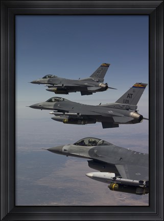Framed Three F-16&#39;s fly in Formation over Arizona (vertical) Print