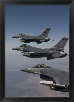 Framed Three F-16&#39;s fly in Formation over Arizona (vertical) Print