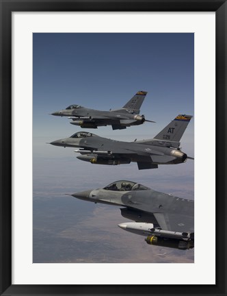 Framed Three F-16&#39;s fly in Formation over Arizona (vertical) Print