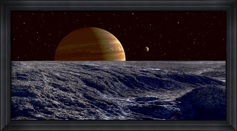Framed Gas Giant Jupiter Seen Above the Surface of Jupiter&#39;s Moon Europa Print
