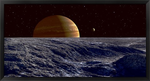Framed Gas Giant Jupiter Seen Above the Surface of Jupiter&#39;s Moon Europa Print