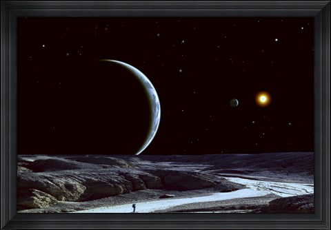 Framed Lone Explorer Follows an Ancient Riverbed Print