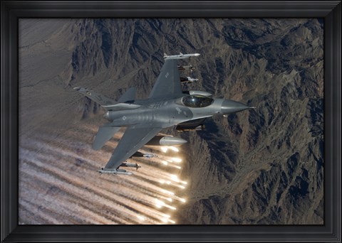 Framed F-16 Fighting Falcon Releases Flares Print