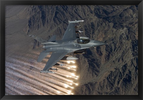 Framed F-16 Fighting Falcon Releases Flares Print