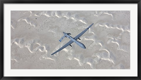 Framed MQ-1 Predator Flies over the White Sands National Monument, New Mexico Print