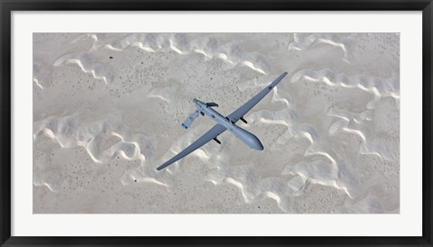 Framed MQ-1 Predator Flies over the White Sands National Monument, New Mexico Print