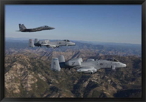 Framed F-15 Eagle and Two A-10 Thunderbolts, Central Idaho Print