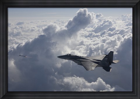 Framed F-15 Eagle Fires an AIM-9X Missile Print