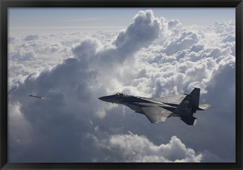 Framed F-15 Eagle Fires an AIM-9X Missile Print