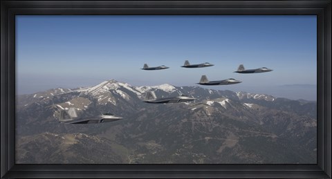 Framed F-22 Raptors Over New Mexico Mountains Print