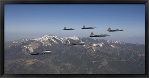 Framed F-22 Raptors Over New Mexico Mountains Print