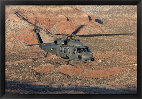 Framed HH-60G Pave Hawk Flies a Low Level Route in New Mexico Mountains Print