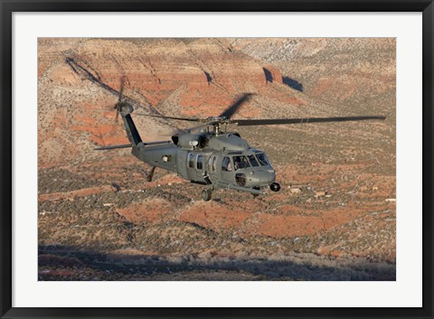 Framed HH-60G Pave Hawk Flies a Low Level Route in New Mexico Mountains Print