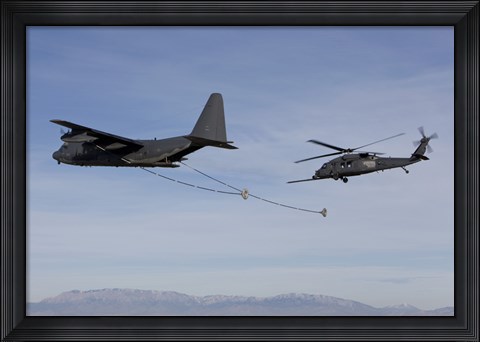 Framed HH-60G Pave Hawk Prepares  for Aerial Refueling from an HC-130 Print