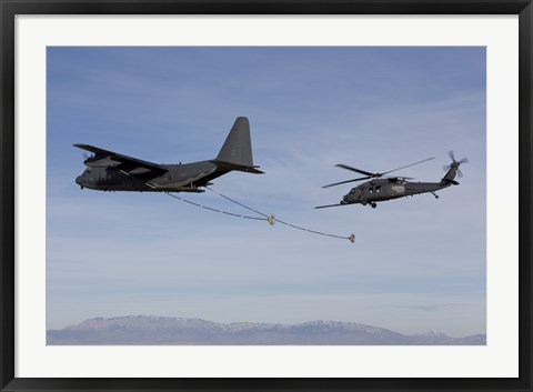 Framed HH-60G Pave Hawk Prepares  for Aerial Refueling from an HC-130 Print