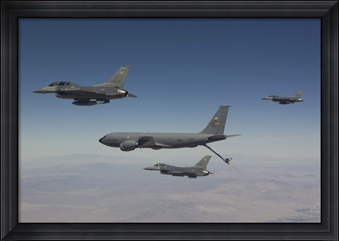 Framed Three F-16&#39;s Join Up with a KC-135 over Arizona Print