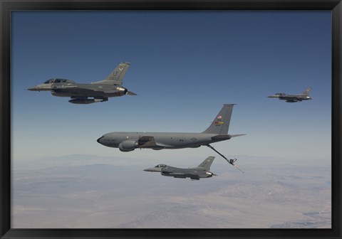 Framed Three F-16&#39;s Join Up with a KC-135 over Arizona Print