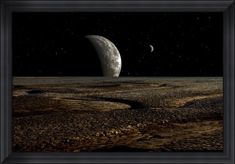 Framed Planet and its Moon are Dimly Lit by a Distant Sun Print