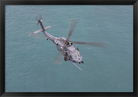 Framed HH-60G Pave Hawk Along the coastline of Okinawa, Japan (from above) Print