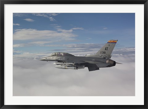 Framed F-16 Fighting Falcon Flies with AGM-65 Maverick Missile Print