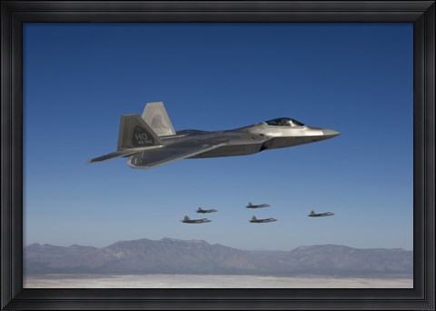 Framed F-22 Raptors Fly in Formation Over New Mexico Print