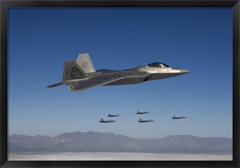 Framed F-22 Raptors Fly in Formation Over New Mexico Print
