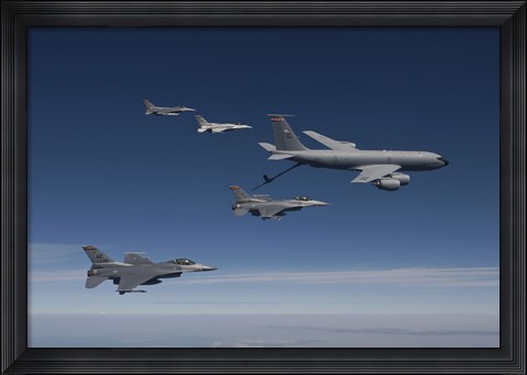 Framed Four F-16&#39;s and a KC-135 Fly in Formation over Arizona Print