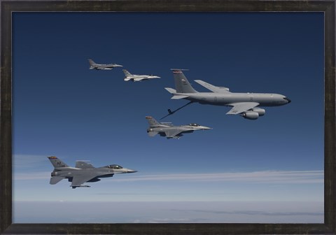 Framed Four F-16&#39;s and a KC-135 Fly in Formation over Arizona Print