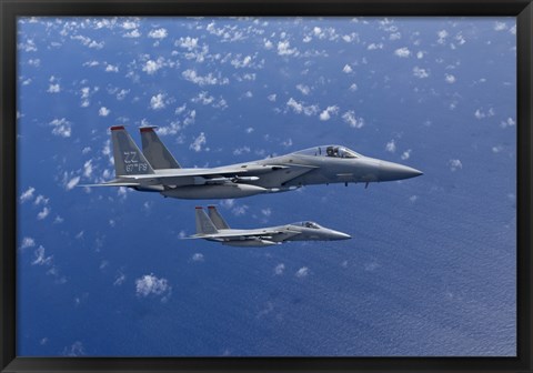 Framed Two F-15 Eagles over the Pacific Ocean Print